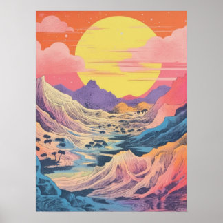 Poster Montanha majestosa ao pôr do sol