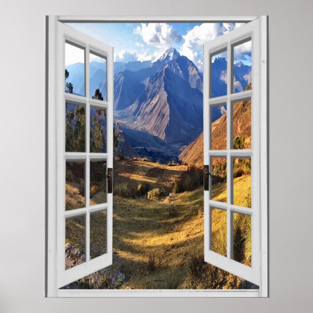Pôster Montanha - Picos Ver Trompe l'oeil Falso Window (Frente)