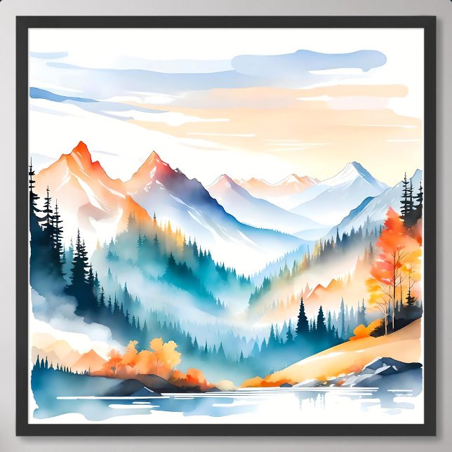 Poster Montanha pintura na Mistura Morning Embriace Natur (Mountain Painting in Misty Morning Embrace Nature)