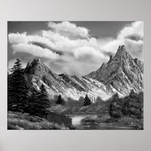 Pôster Montanha rochosa panorâmico em preto & no branco