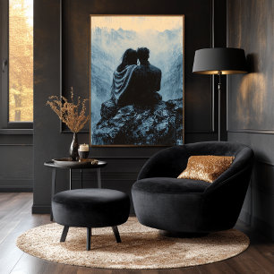 Poster Montanha Romântica em Estilo Monocromático