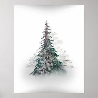 Poster Montanha Snowy com Árvore Solitária