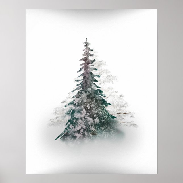 Poster Montanha Snowy com Árvore Solitária (Frente)
