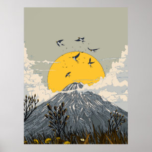 Poster Montanha vulcânica de flor selvagem