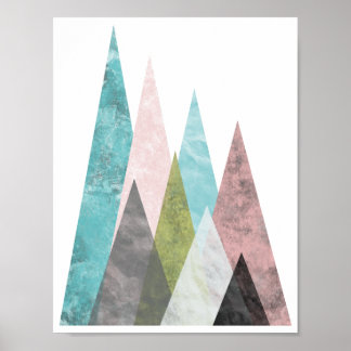 Pôster Montanhas abstrato Geométricas 2, turquesa e rosa