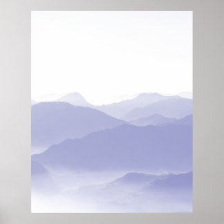 Poster Montanhas abstrato Paisagem Azul Branco