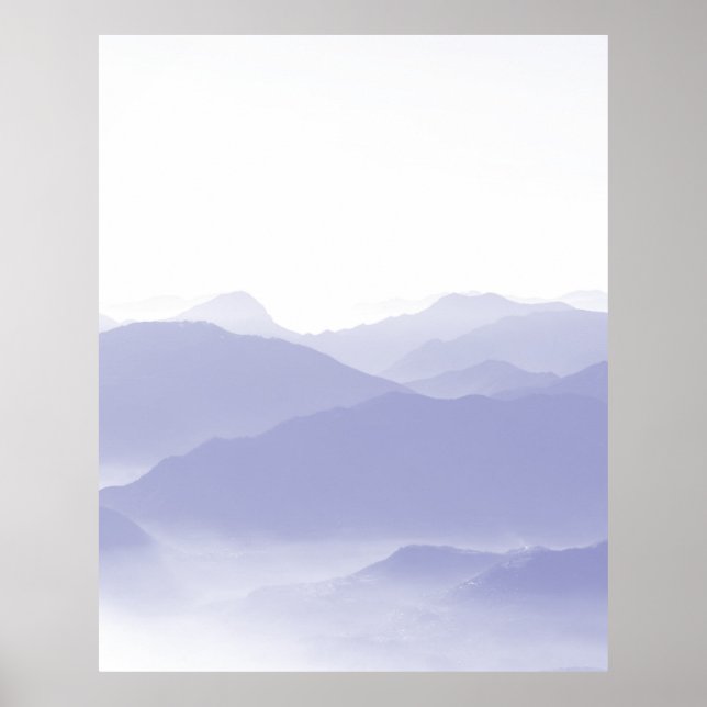 Poster Montanhas abstrato Paisagem Azul Branco (Frente)