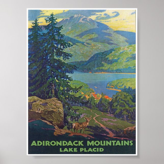 Poster Montanhas Adirondack, Viagens vintage de lago (Frente)