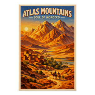 Pôster Montanhas Atlas, Marrocos, em um clássico retrô