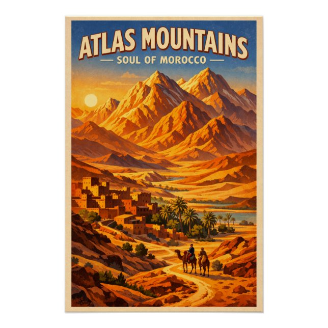 Pôster Montanhas Atlas, Marrocos, em um clássico retrô (Frente)