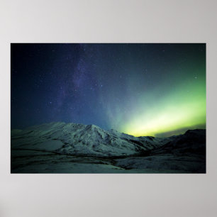 Poster Montanhas   Aurora Borealis e Via Látea do Alasca