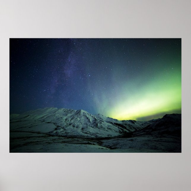 Poster Montanhas | Aurora Borealis e Via Látea do Alasca (Frente)