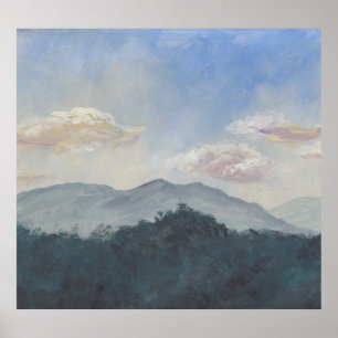 Poster Montanhas Azuis de Gouache: Cena Natural Vibrante