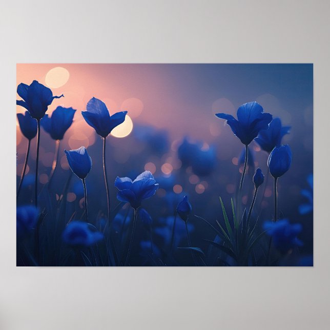 Poster Montanhas Azuis Geométricas ao Sol (Frente)