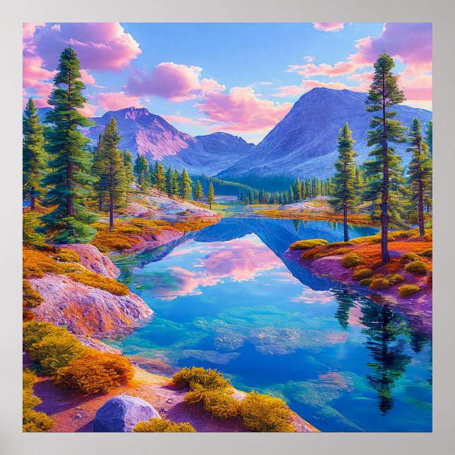 Poster 💙 Montanhas Azuis Nebulosas Floresta do Lago Sere (Frente)