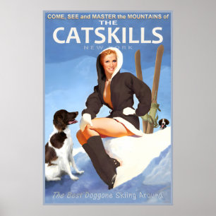 Poster Montanhas Catskill Neve Esqui Esportes de Inverno 