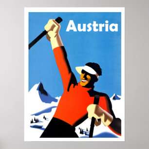 Poster Montanhas da Áustria, esportes de esqui de inverno