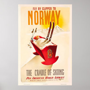 Poster Montanhas da Noruega Esqui Esporte de Inverno Esqu