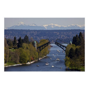 Pôster Montanhas da ponte e da cascata de Montlake