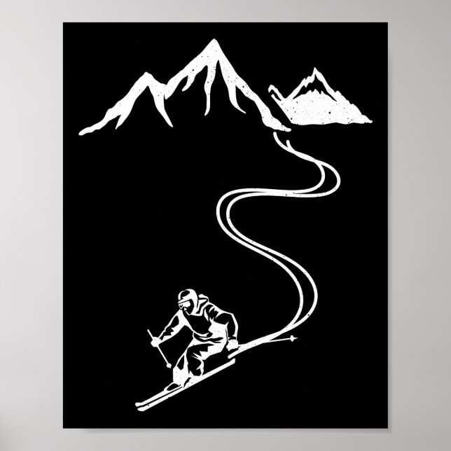 Poster Montanhas de Esqui Esquiadores Esportes de inverno (Frente)