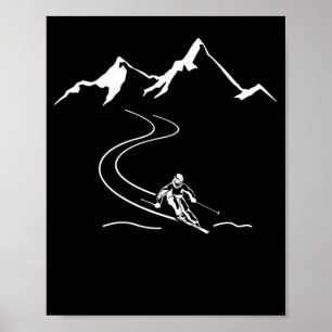 Poster Montanhas de Esqui Esquiadores Esportes de inverno