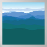 Poster Montanhas de Montanha Visualizam Azul Verde Ilustr<br><div class="desc">Linda,  simples,  moderna e moderna,  verde-esmaecida-a-azul,  vista de montanha ilustrada pelo Striped Hat Studio.</div>