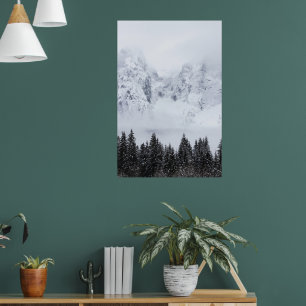 Poster Montanhas de neve e floresta de primavera