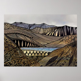 Poster Montanhas de paisagens do nascer do sol abstrato e