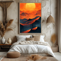 Montanhas de Pôr do Sol Ardente em Laranja Monocro