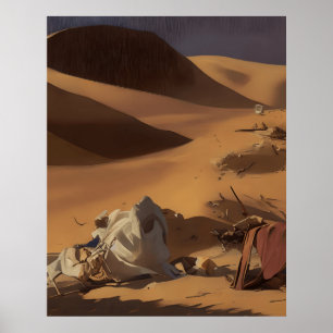 Poster Montanhas deserto e uma árvore com objetos
