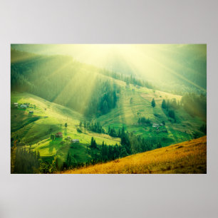 Poster Montanhas dos Cárpatos - paisagem de verão no pôr 