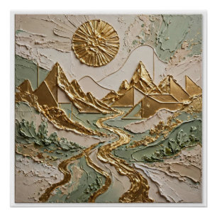 Pôster Montanhas Douradas Rio Dourado Arte 3D