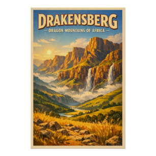 Pôster Montanhas Drakensberg, África do Sul, em um clássi