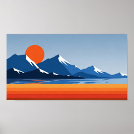 Poster Montanhas e arte na parede do sol em cores brilhan