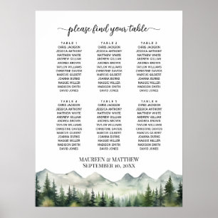 Poster Montanhas e Pinheiros 6 Mesas Assentos Casamento