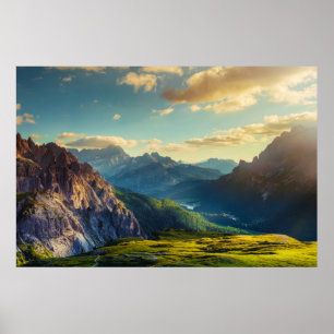 Poster Montanhas e vale no por do sol
