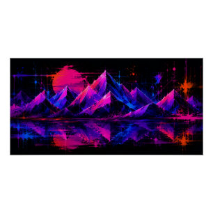 Pôster Montanhas Geométricas de Neon