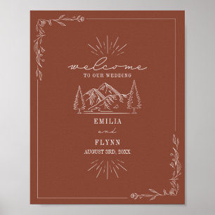 Poster Montanhas Line Art Terracotta Wedding