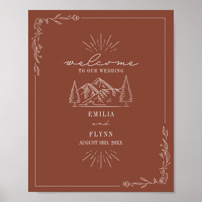 Poster Montanhas Line Art Terracotta Wedding (Frente)