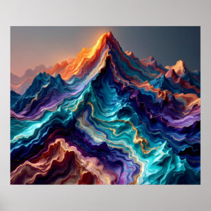 Poster Montanhas Marble Flow – Arte Abstrata Colorida em 