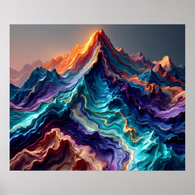 Poster Montanhas Marble Flow – Arte Abstrata Colorida em  (Frente)