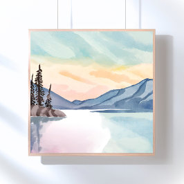 Poster Montanhas Nebulosas | Aquarela do Lago Tahoe