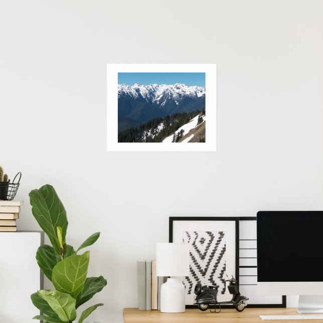 Poster Montanhas Olímpicas Cobertas de Neve Fotográficas (Escritório em casa)