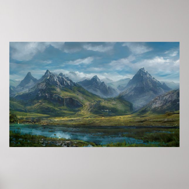 Poster Montanhas pastagens fluviais (Frente)