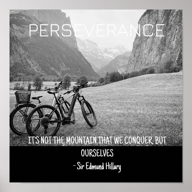Poster Montanhas Perseverança e Ciclismo Suíça (Frente)