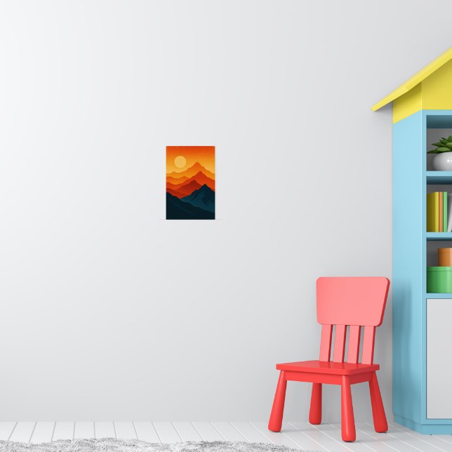 Poster Montanhas retrorreflectoras ilustração azul (Berçário 1)