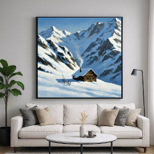 Poster Montanhas Snowy Cabin
