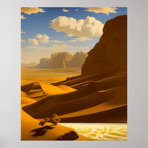 Poster Montanhas um deserto e uma árvore