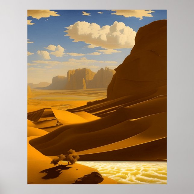 Poster Montanhas um deserto e uma árvore  (Frente)