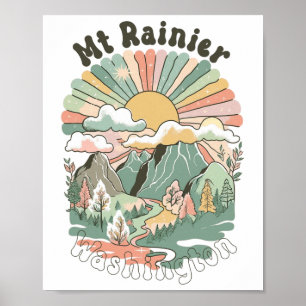 Poster Montanhas Vintage Mt Rainier Washington Caminhada